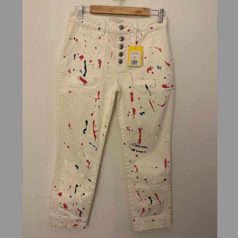 KERRI ROSENTHAL Paint Splatter Cotton Twill Pant in Oatmilk, Size 28